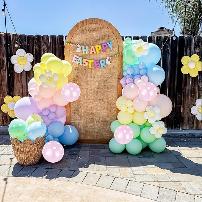 Pastel Balloon Arch Garland Kit, Macaron Pink Green Blue Yellow Latex Party Balloons Rainbow Pastel Color Easter Balloon for Easter Spring Wedding Graduation Baby Shower Birthday Party Decorations