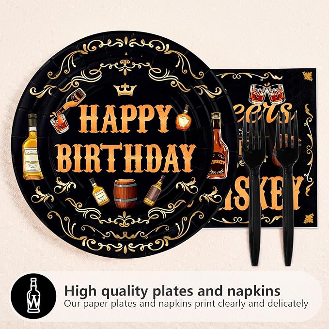 96 Pcs Whiskey 35th Birthday Party Supplies Aged To Perfection 35th Plates and Napkins Disposable Cheers and Whiskey Tableware Set for Men Vintage 35 Years Old Birthday Party Decorations Serves 24