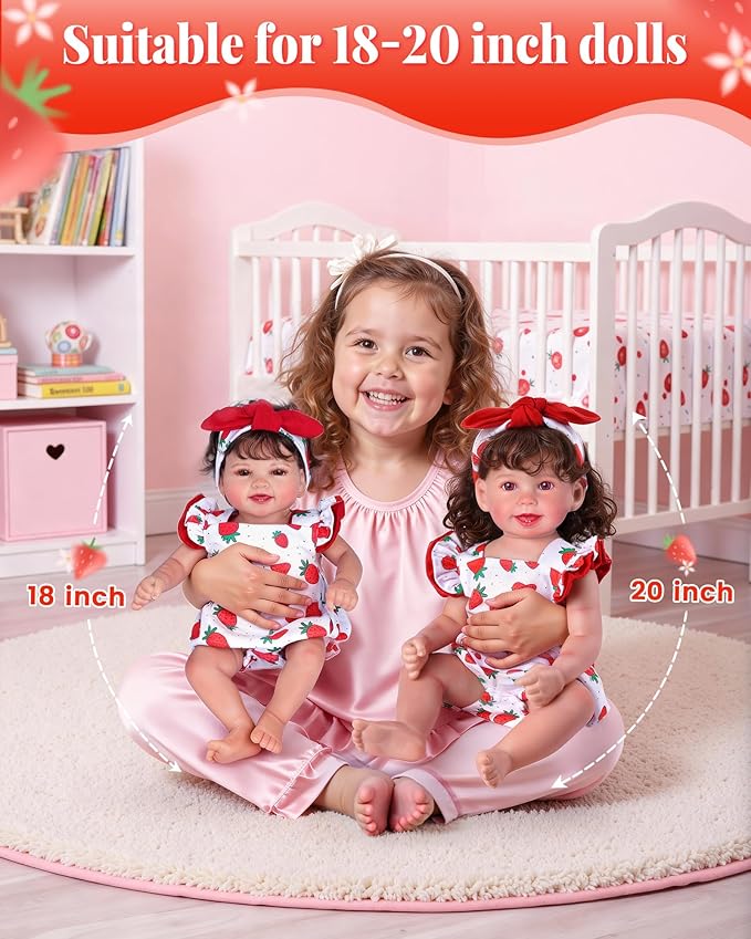 BABESIDE Reborn Baby Doll Clothes for 18-20 Inch Dolls,Strawberry Outfit Set, Cute Baby Doll Accessories for Reborn Girl Dolls