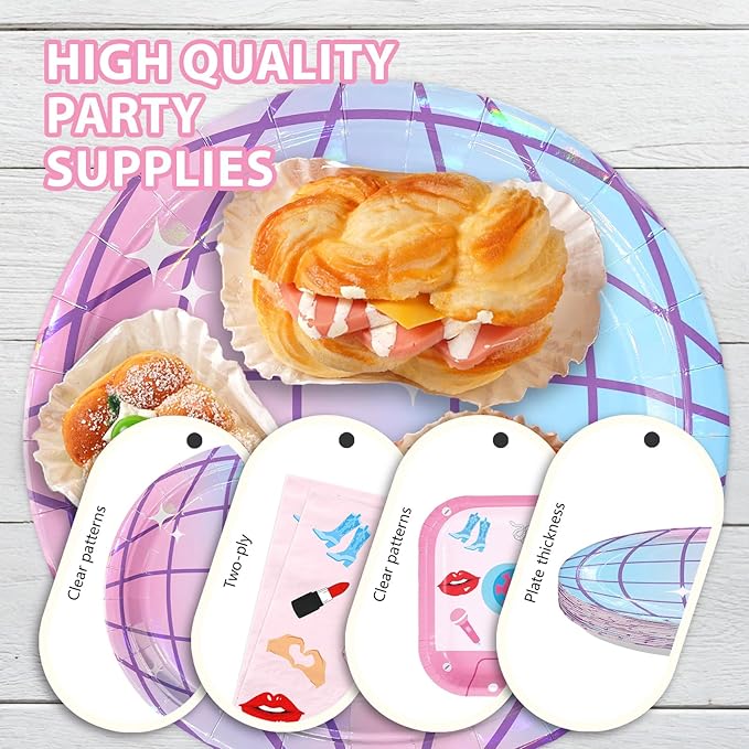 96Pcs In My Birthday Era Party Decorations Era's Birthday Singer Music Plates and Napkins Sets Iridescent Disco Music Friendship Decorations for Girls Women Bday Bachelorette Party Supplies Serves 24