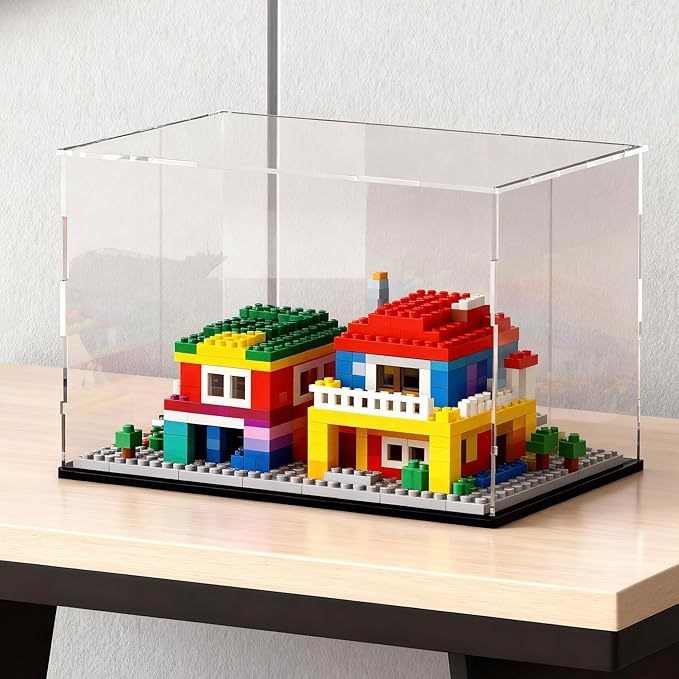 Acrylic Display Case for Collectibles and Toys, Versatile Clear Acrylic Display Box with Black Base for DIY Dollhouse and Tiny House, 10x8x9-inch