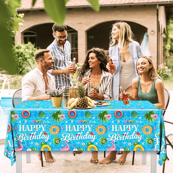 3Pieces Pool Party Tablecloth - Summer Swimming Table Decoration Disposable Pool Birthday Table Cover for Hawaii Birthday Baby Shower Party Supplies