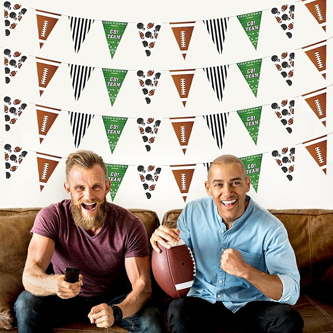 Football Party Decorations 4 Pcs Football Banner Pennant Footballs Garland Triangle Flags Sports Party Decorations for Party Supplies Hanging Decoration