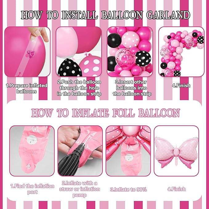 Pink Birthday Party Supplies - Pink and Black Balloon Arch Garland Kit Decorations,Backdrop for boys Kids
