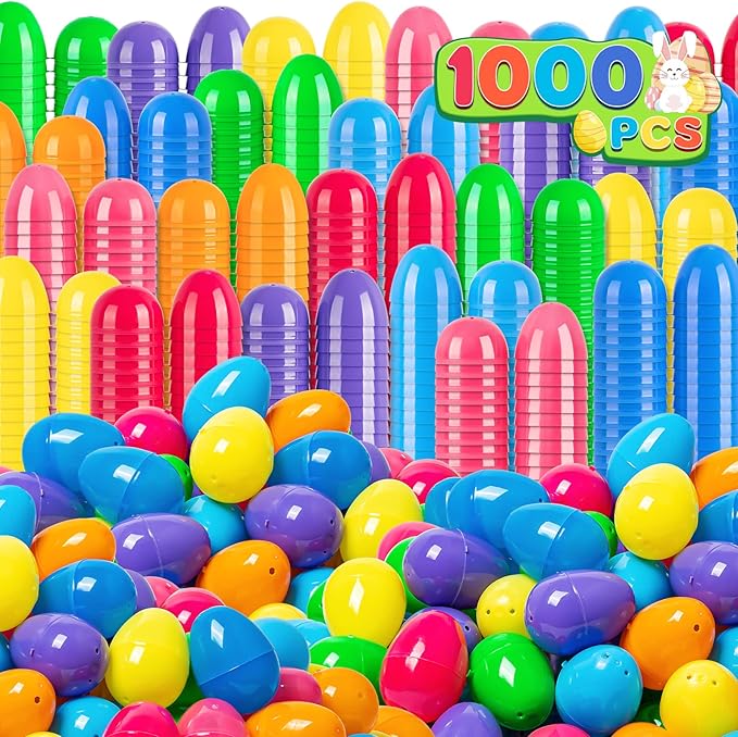 1000 PCS Plastic Easter Eggs Bulk, 2.4" Empty Easter Eggs in 8 Colors, Fillable Easter Egg for Easter Hunt, Basket Stuffers Fillers, Classroom Prizes, Party Favors Supplies Decoration