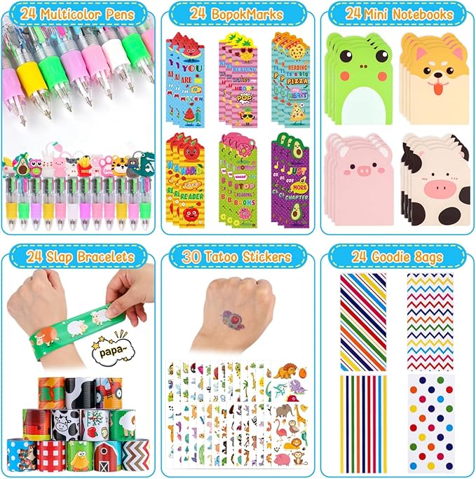 Stationery Party Pack, 24 Pack Birthday Goodie Bags with Multicolor Pen Mini Notebooks for Goodie Bag Easter Classroom Gifts Kids Class Rewards Prizes