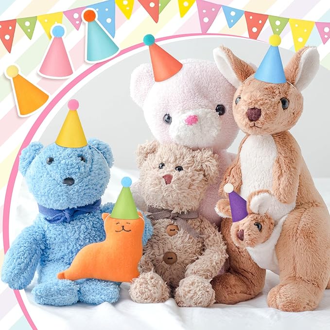 24 Pcs Mini Party Hat for Stuffed Animals Birthday Hat Decor for Doll Pets Dog Cat Rabbit Puppies Costume