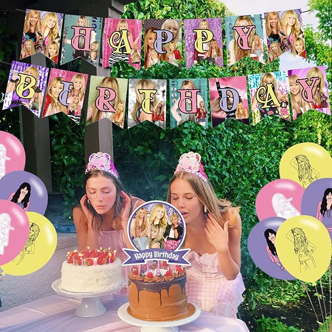 DOSSEL Hannah Singer Montana Music Theme Birthday Party Supplies Includes Birthday Banner, Cupcake Toppers, Cake Topper, Latex Balloons for Kids Adults Fans Party Decor