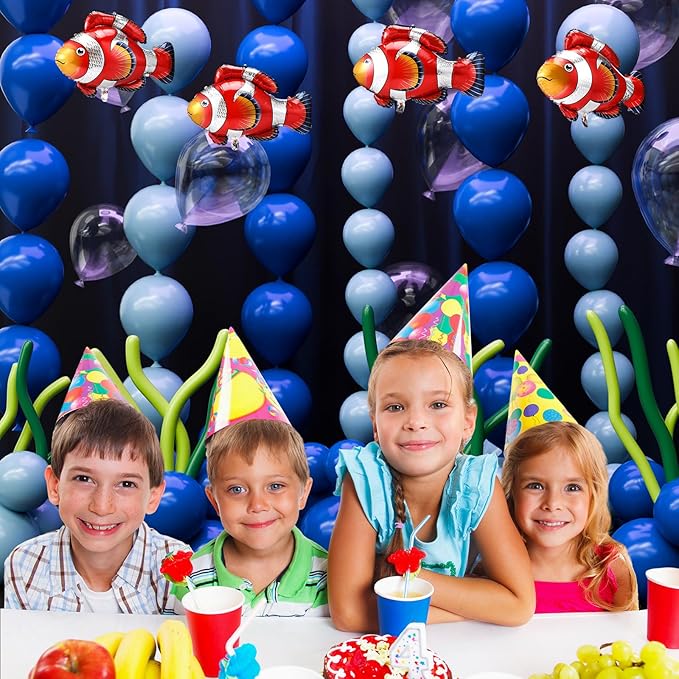 Gejoy 157 Pcs Under The Sea Balloon Decor Kit Ocean Party Baby Shower Decorations, Latex Blue Clear Bubble Green Orange Balloons Aluminum Clownfish for Under Sea Birthday Wedding Stage Party Supplies