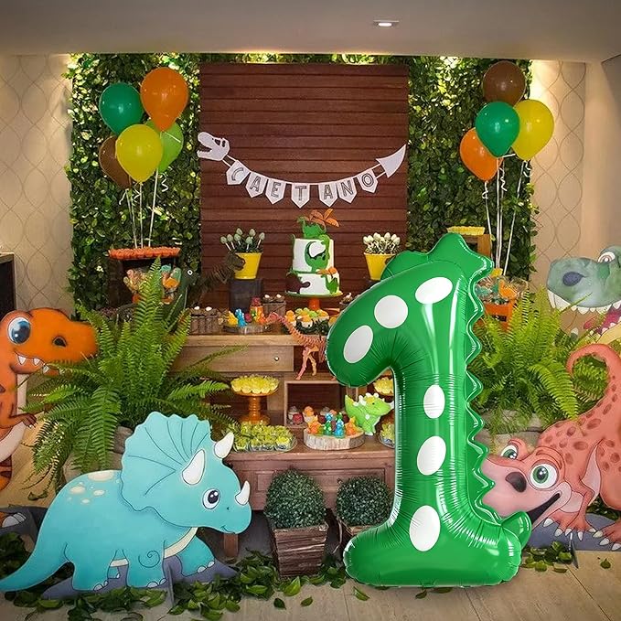 Green Dinosaur Balloons 1st Birthday Decorations For Boys,40inch Big Dinosaur Number 1 Balloon Birthday Party Decoration for Kids Birthday Party Decoration Supplies