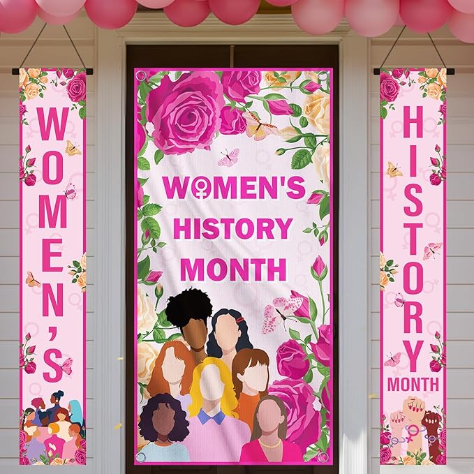 Women's History Month Decorations, National Women's Door Cover Banner Decoration for Home Party, Womens Rights Celebration Event Outdoor Party Decor Supplies for School Office Community