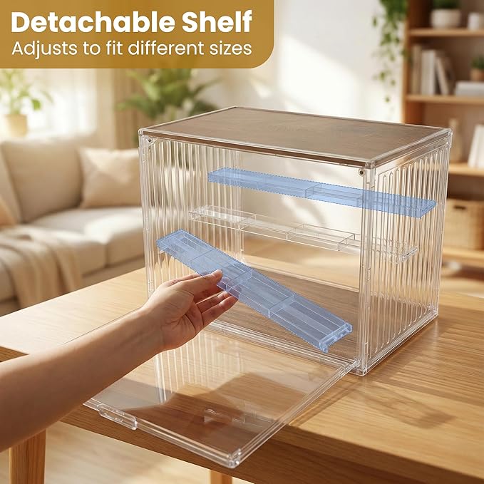 Acrylic Display Case for Collectibles, 4-Tier Clear Display Box with Removable Shelves, Stackable Organizer with Magnetic Door for Figures, 2 Pack