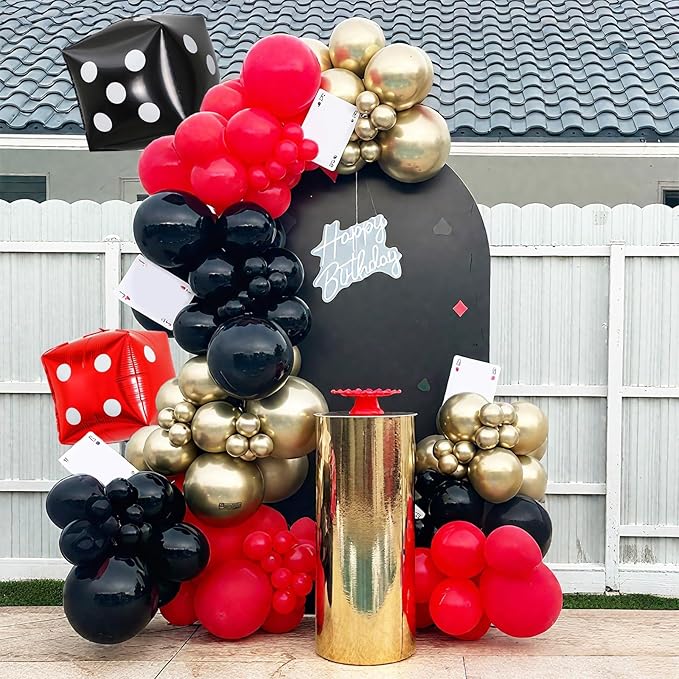 Casino Balloons, 12 Inch Black Red Metallic Gold Confetti Balloons with Dice Foil Balloons for Poker Las Vegas Game Night Theme Casino Party Supplies