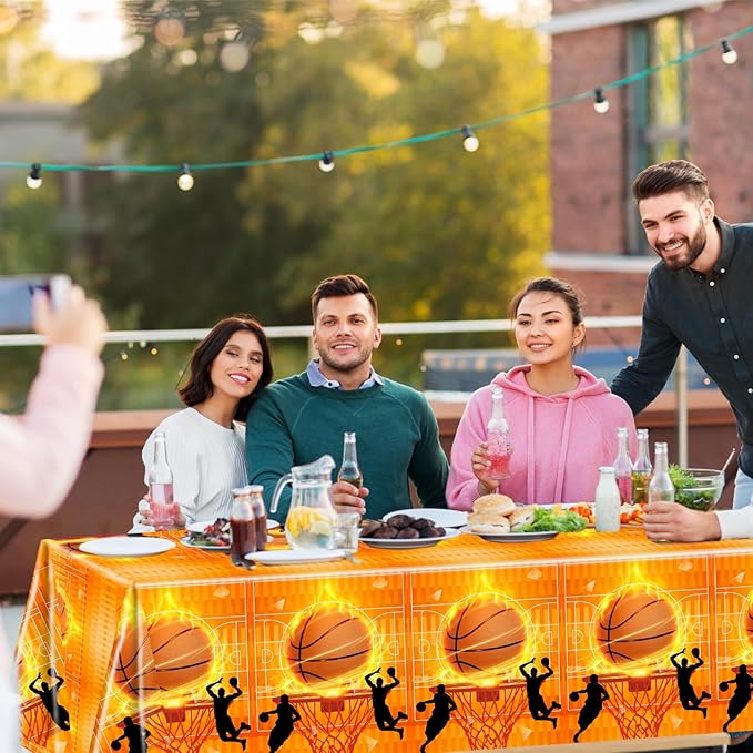 Avezano 3 pcs Basketball Tablecloth Birthday Decorations Plastic Disposable Basketball Party Supplies Sports Themed Large Table Cover, 108 x 54 Inches