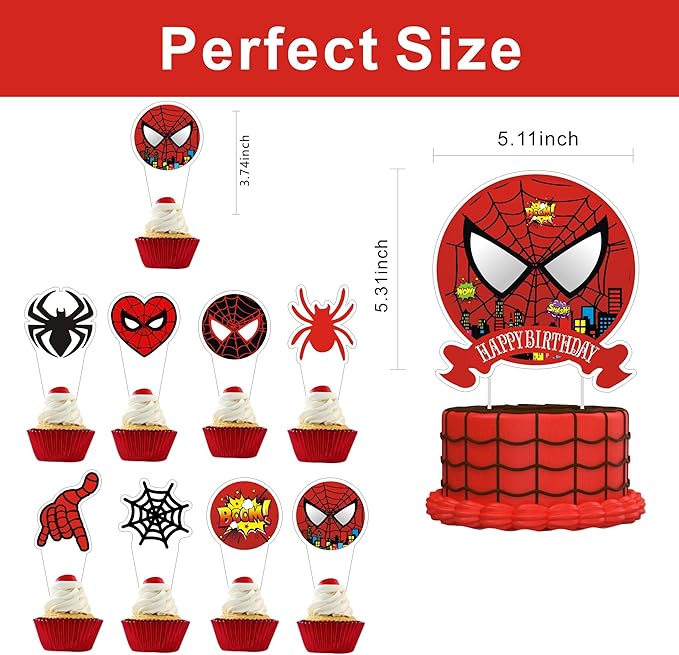 25PCS Cartoon Red Cake Toppers Cupcake Toppers Cake Decorations,Birthday Party Supplies Decorations.