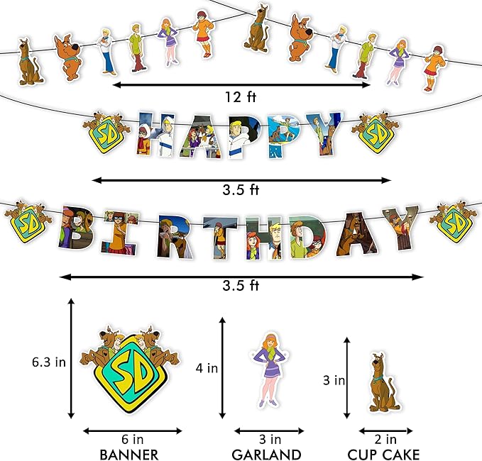 Scoby Do Theme Birthday Party Supplies – Complete Decoration Set with Banner, Cake Topper, Cupcake Toppers, and Table Decor – Mystery Dog Cartoon Party Kit for Boys and Girls