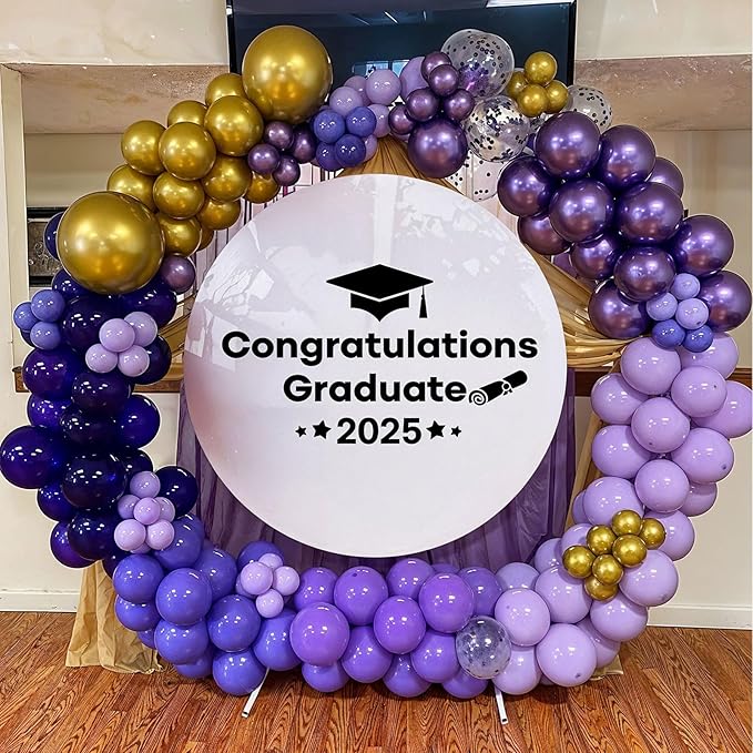 Purple and Gold Balloons, 60 Packs 12 Inch Dark Purple and Gold Confetti Metallic Party Balloons with Ribbons for Girls Women Birthday, Wedding, Graduation Decoration