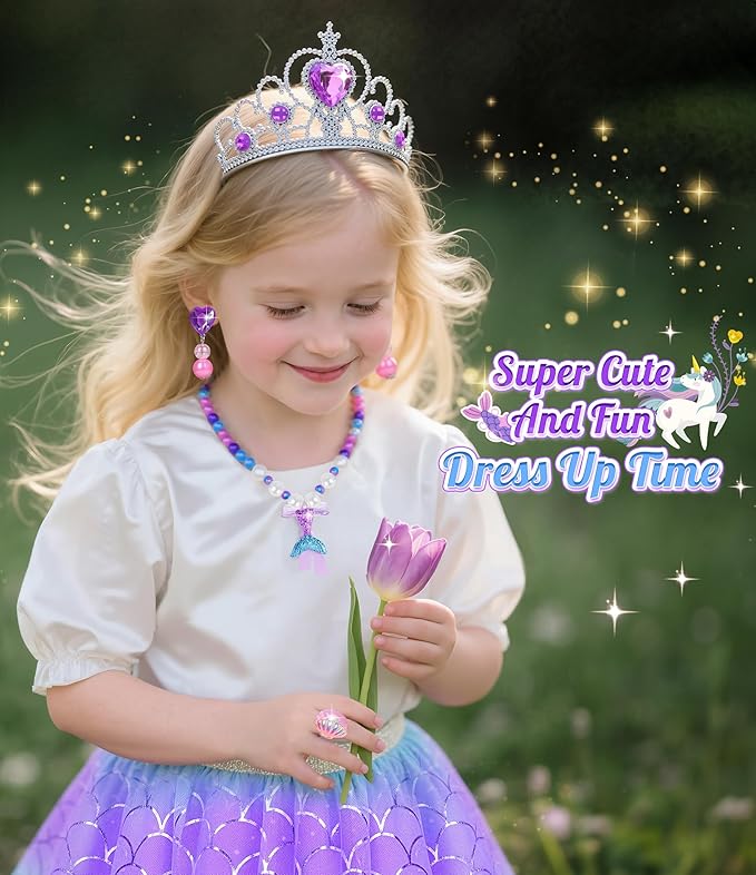 Princess Dress Up Shoes Set, Girls Dress Up Toys, Jewelry Boutique Crown Necklace Earrings Rings Bracelet, Princess Dresses Role Pretend Play Gifts Princess Toys for Girls Aged 3 4 5 6