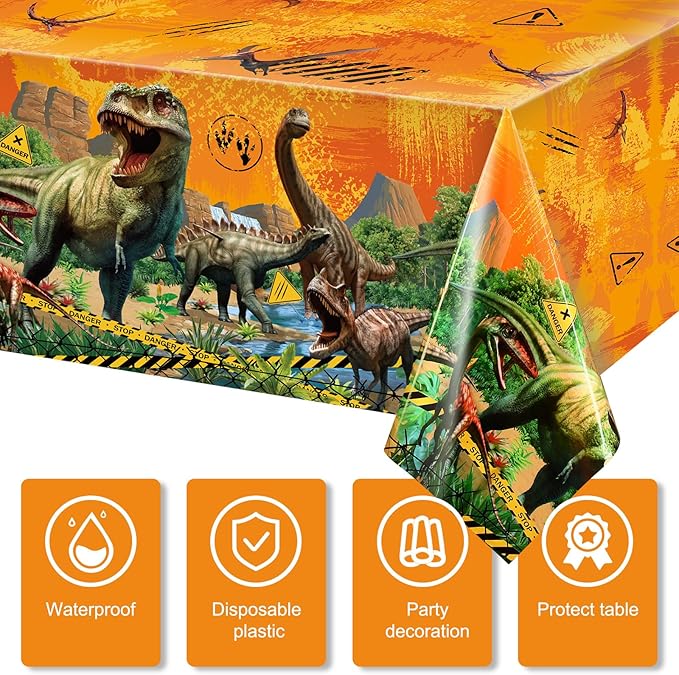 Tiamon 3 Pcs Dinosaur Tablecloth Dinosaur Party Table Covers Plastic Tablecloth for Kids Adults Birthday Party Picnic Supplies 54 x 108 Inch (Yellow)