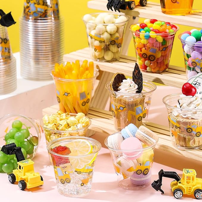 50 Pcs Construction Theme Birthday Party Supplies 9oz Construction Cups Bulk Plastic Disposable Dump Truck Cups Snack Bowls for Ice Cream Holiday Favors