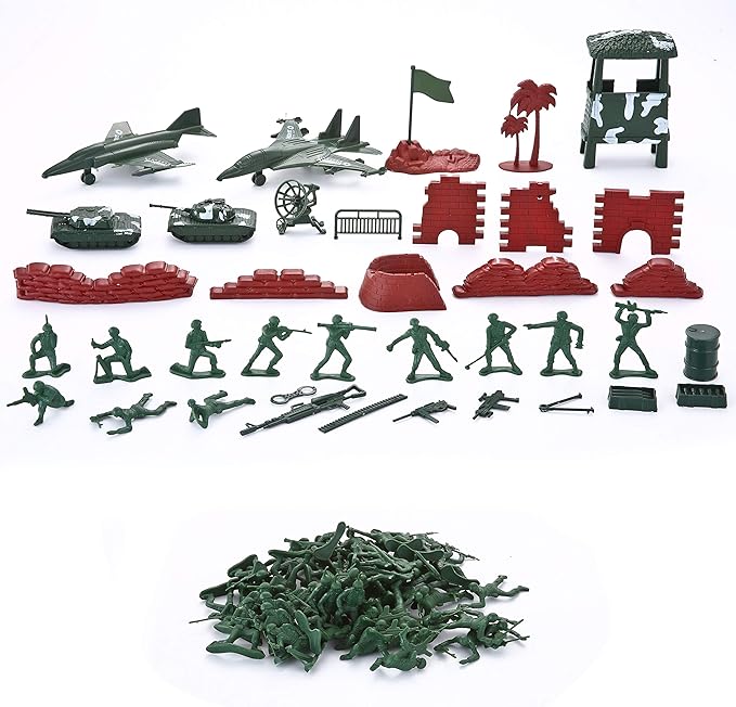 JOYIN 164 Piece Military Soldier Playset Army Men Play Bucket Army Action Figures Battle Group Deluxe Military Playset, Aircrafts, Helicopters, Tanks with Bucket, Easter Basket Stuffers