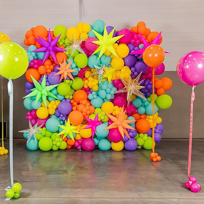 Magic Balloon Garland 161 Pcs Assorted Colors Latex Balloons Arch Kit Hot Pink Orange Yellow Green Purple Blue Long Colorful Balloon for Kids Fiesta Neon Summer Baby Shower Birthday Party Decor