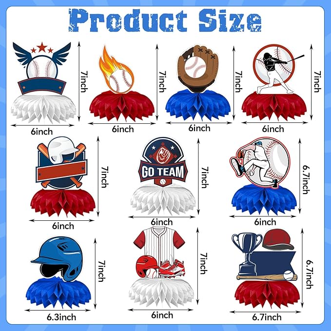 Baseball Party Decorations, 10Pcs Baseball Themed Honeycomb Centerpiece Baseball Decorations for Tables Baseball Birthday Party Supplies Sports Party Favors