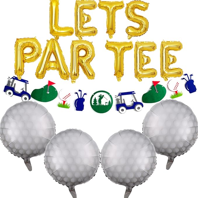 Let's Partee Golf Party Balloons Decorations Banner Men Boys Birthday Decoration Sport Themed Party Supplies Foil Mylar Golf Ball Balloons for Birthday Baby Shower Retirement Party (Gold)