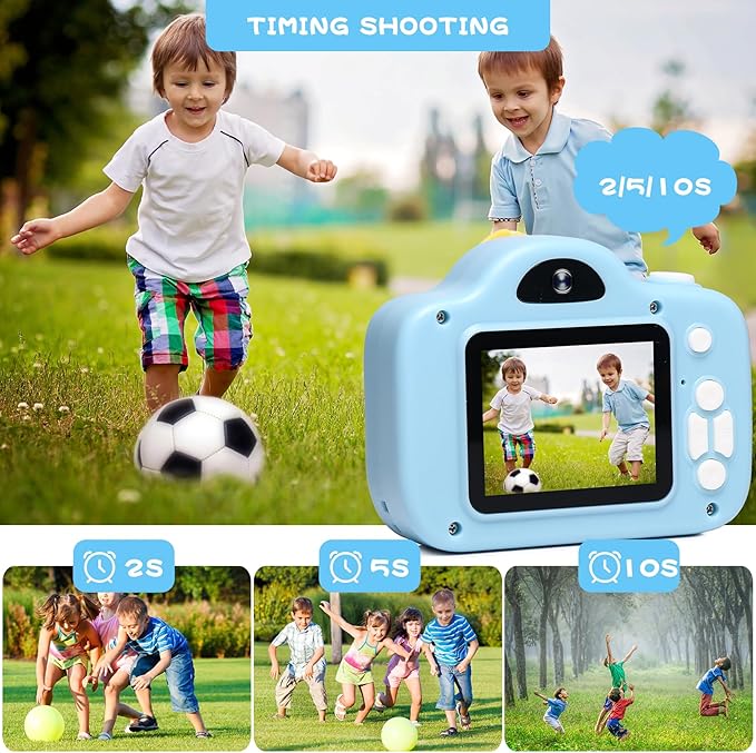 Kids Camera, Christmas Birthday Gifts for Children Age 3-8, HD Digital Video Cameras for Children, Portable Toy for 3 4 5 6 7 8 Year Old Kid with 32GB SD Card and Cute Children's Camera Bag (Blue)