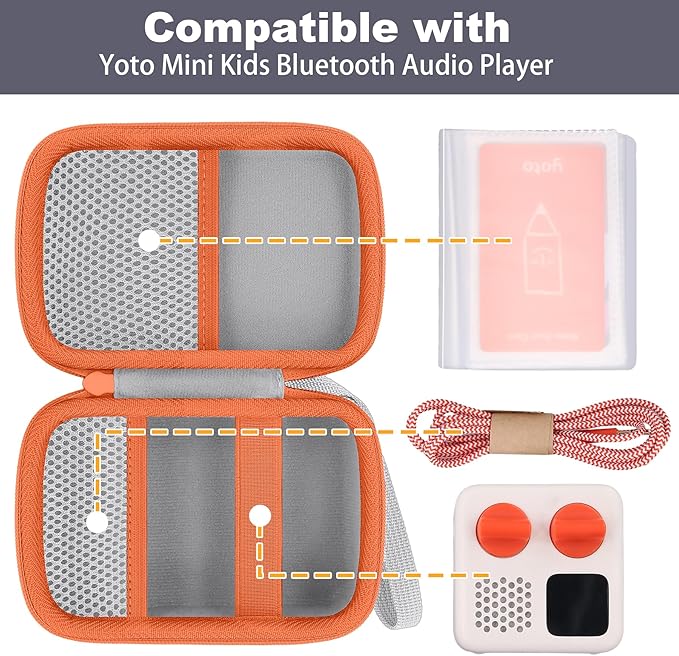 co2CREA Hard Case Compatible with Yoto Mini 2024 Edition Kids Audio Music Player Children Speaker Plays Audiobook Cards Radio and Card Holder Hold up to Yoto 36 Cards, Grey Case