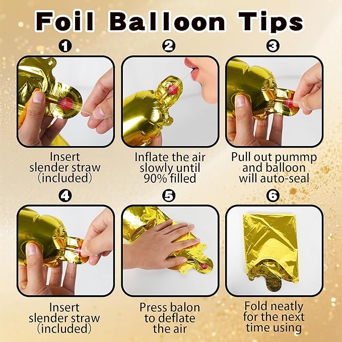 Gold Happy Birthday Balloon Banner, Foil Letter Balloons Party Decoration Sign for Men and Women