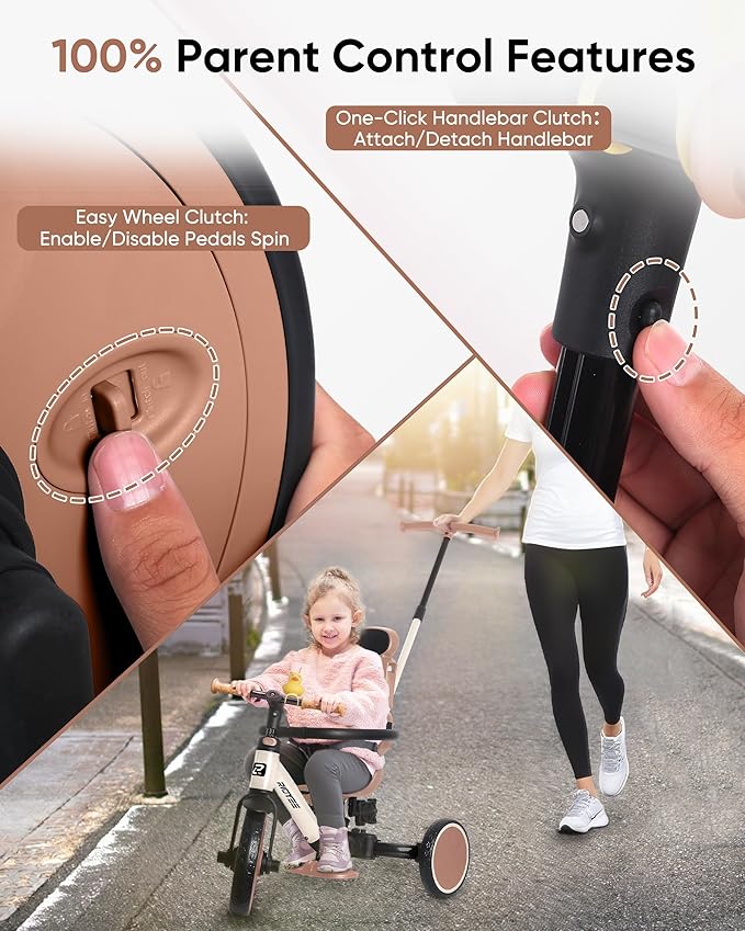 8-in-1 Tricycle for 1.5-5 Years, Tool-Free Switch, Toddler Tricycle with Parent Steering Control Handle for 1.5 to 5 Yrs, Toddler Trike 1.5-3 Years with 5-Point Harness and Large Canopy, White