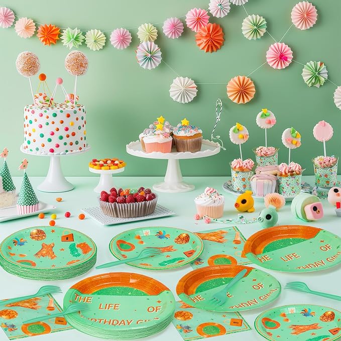 Singer Birthday Party Supplies - 96pcs Paper Plates Napkins Plastic Forks Girl Little Birthday Party Table Decoration The Life of A Birthday Girl Disposable Cake Tableware Set for 24 Guests