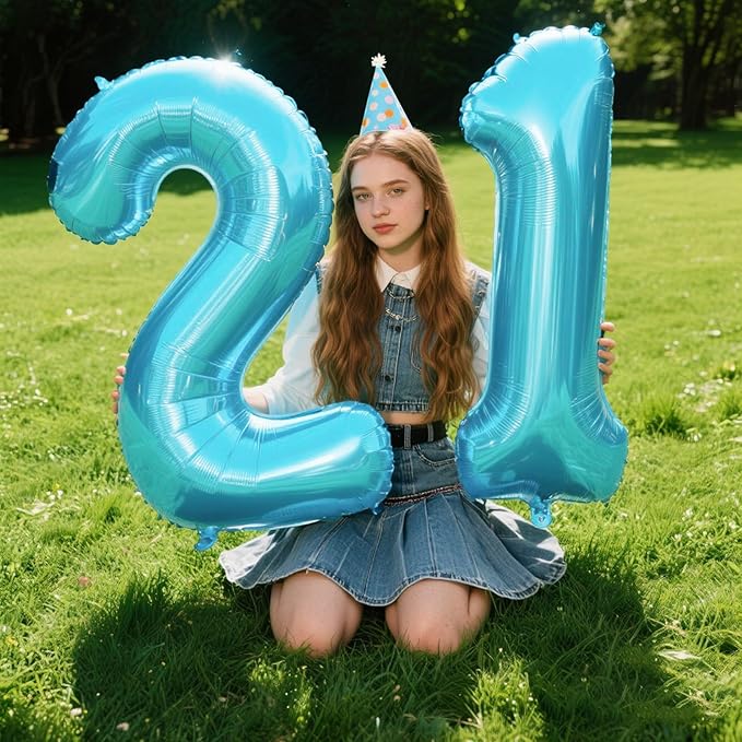 40 Inch Light Blue Number 21 Digital Balloon,Jumbo Mylar Foil Helium Balloon for 21 Balloons for Birthday Party,Wedding Anniversary Party Decorations