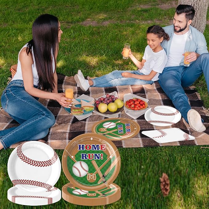96Pcs Baseball Plates and Napkins Party Supplies- Baseball Birthday Paper Plates Napkins Forks Disposable Dinnerware Party Decor for Baseball Fans Baby Shower Birthday Gatherings Serves 24