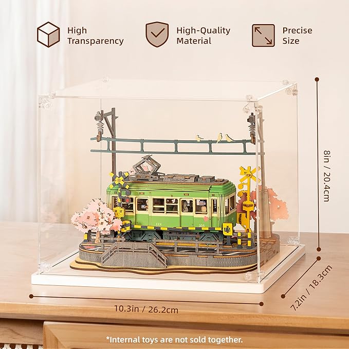 ROBOTIME Acrylic Display Case for Miniature House Building Sets, Clear Dust Cover Dsplay Case for Collectibles Display, Storage Bins with Reserved Wiring Port(10.3x7.2x8.0 inch)