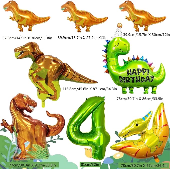 Dinosaur Birthday Party Supplies - Dinosaur Decorations, Foil Balloons, Banner & Cake Topper for 4 Year Olds