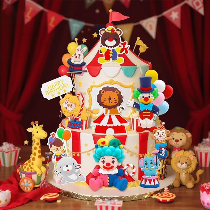 Knana 18Pcs Circus Cake Toppers Circus Cake Decorations Circus Party Decorations for Carnival Baby Shower Birthday Party Supplies