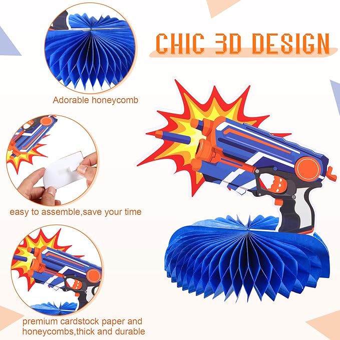 10 Pieces Dart War Party Decorations Nerf Dart War Gun Party Honeycomb Centerpieces Birthday Party Table Toppers Double RZ0037 0