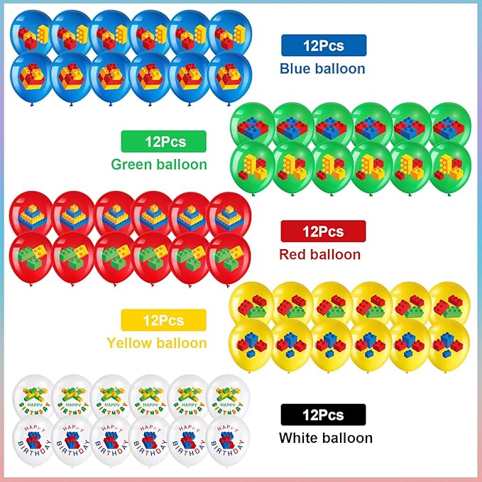 60 Pieces Building Blocks Birthday Party Balloons,brick Themed Latex Building Balloons Blocks Decorations for Kids Toddlers Birthday Party Supplies Decoration
