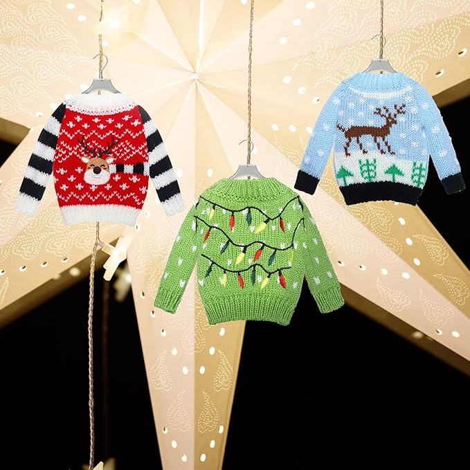 Aoriher 3 Pcs Christmas Doll Clothes Christmas Accessories Outfit Small Sweater Set Knitted Clothing Elk Xmas Santa Tree Snowflake Xmas Doll Accessories(Fresh Style)
