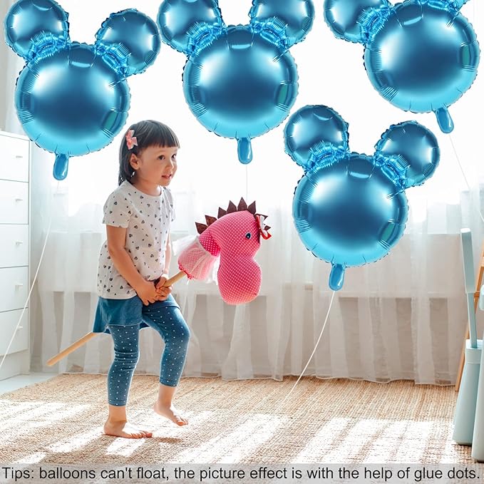 4 Pcs Mouse Head Foil Balloons, 24'' Mouse Mylar Balloon for Birthday Party Decorations Jumbo Mouse Head Aluminum Foil Balloons Party Favors Supplies (Light Blue)