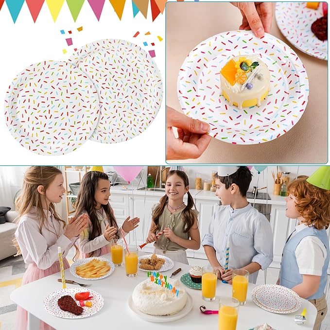 Zhehao 48 Pcs 7 Inch and 9 Inch Confetti Sprinkles Dessert Plates Set Sprinkles Paper Plates Decorations for Weddings Birthday Theme Party Supplies(Round)