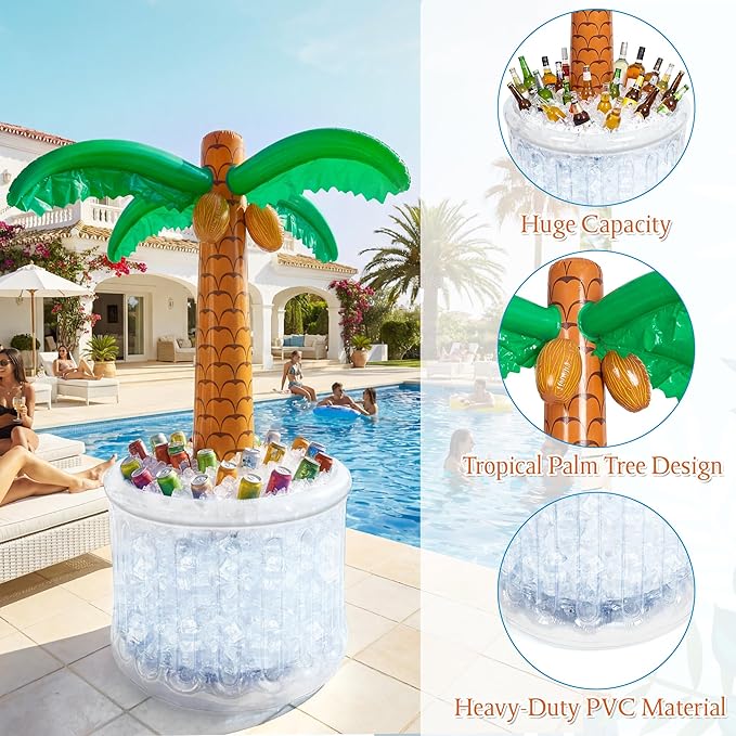 63'' Inflatable Palm Tree Cooler, Inflatable Cooler for Tropical Luau Party Decoration, Pool Party Decorations