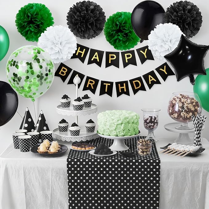 Birthday Decorations for Men Green and Black Party Decor Supplies Boy Including Happy Birthday Banner Confetti Latex Balloon Foil Balloon and Ribbon
