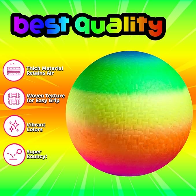 Rainbow Playground Balls - 8.5 Inch (Pack of 4) Rubber Bouncy Colorful Inflatable Balls for Kids and Adults, Indoor & Outdoor Games, Kickball, Dodgeball, Four Square, Dodge, Recess, Handball