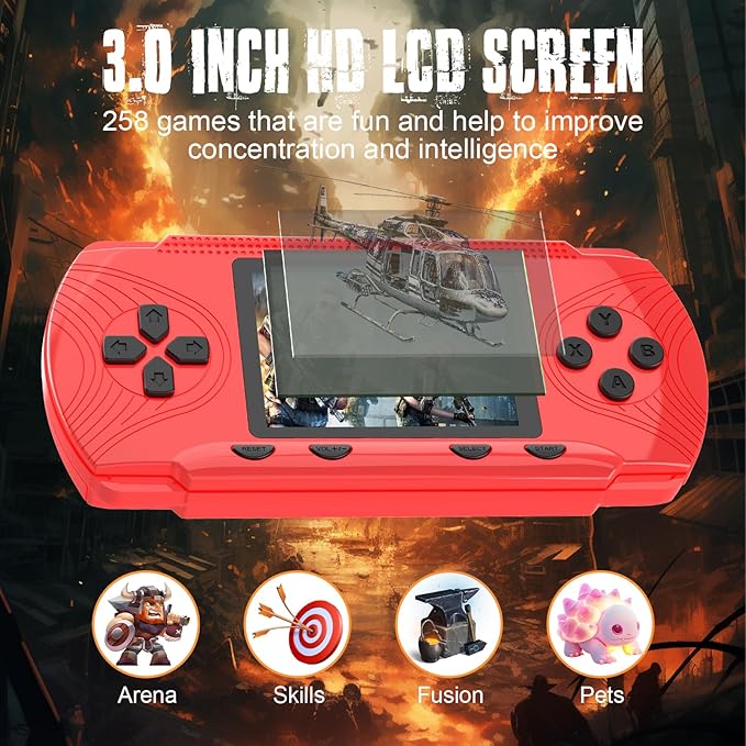Retro Handheld Game for Boys Girls-Classic 258 Video Games with Rechargeable Battery, 3.0" LCD Screen Portable Gaming Player Plug & Play Video Games, Electronic Gift for Birthday Xmas