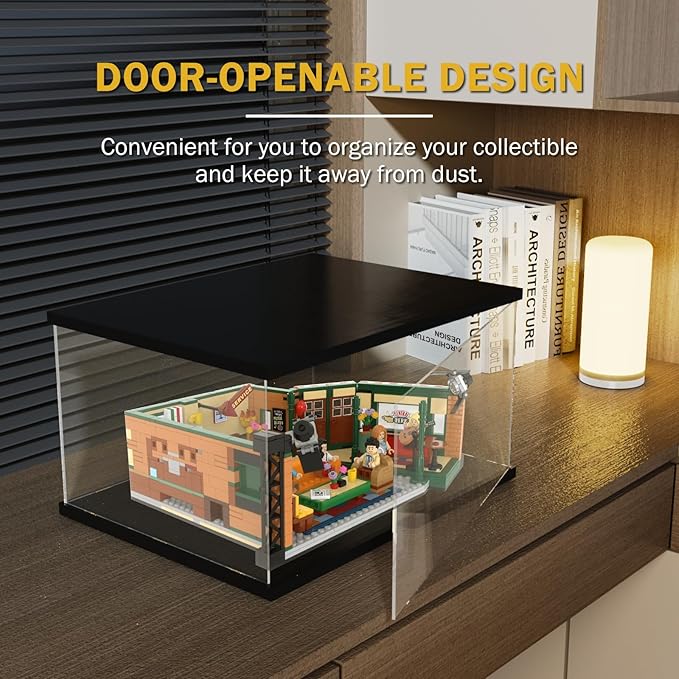 Nynelly Acrylic Display Case for Collectibles, Lighted Clear Lego Display Box for Star Wars 75402 75301 75292, Lego 21327 21319, Assemble Dustproof Countertop Showcase for Figurine, 15.7x11.8x7.9 in