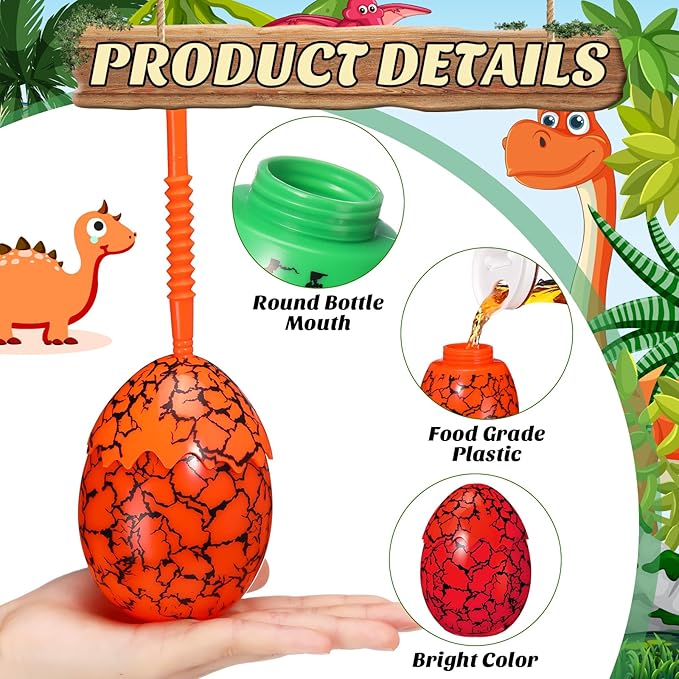 Maxcheck 12 Set Dinosaur Party Favor Cups with Lids and Straws Dino Cups for Kids 10 oz Crack Dinosaur Egg Bottles for Dino Theme Birthday Party Supplies Decorations
