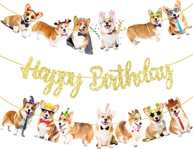 Corgi Birthday Party Banners 3Pcs Corgi Birthday Decorations Dog Banner Dog Party Decorations for Pet Puppy Baby Shower Supplies